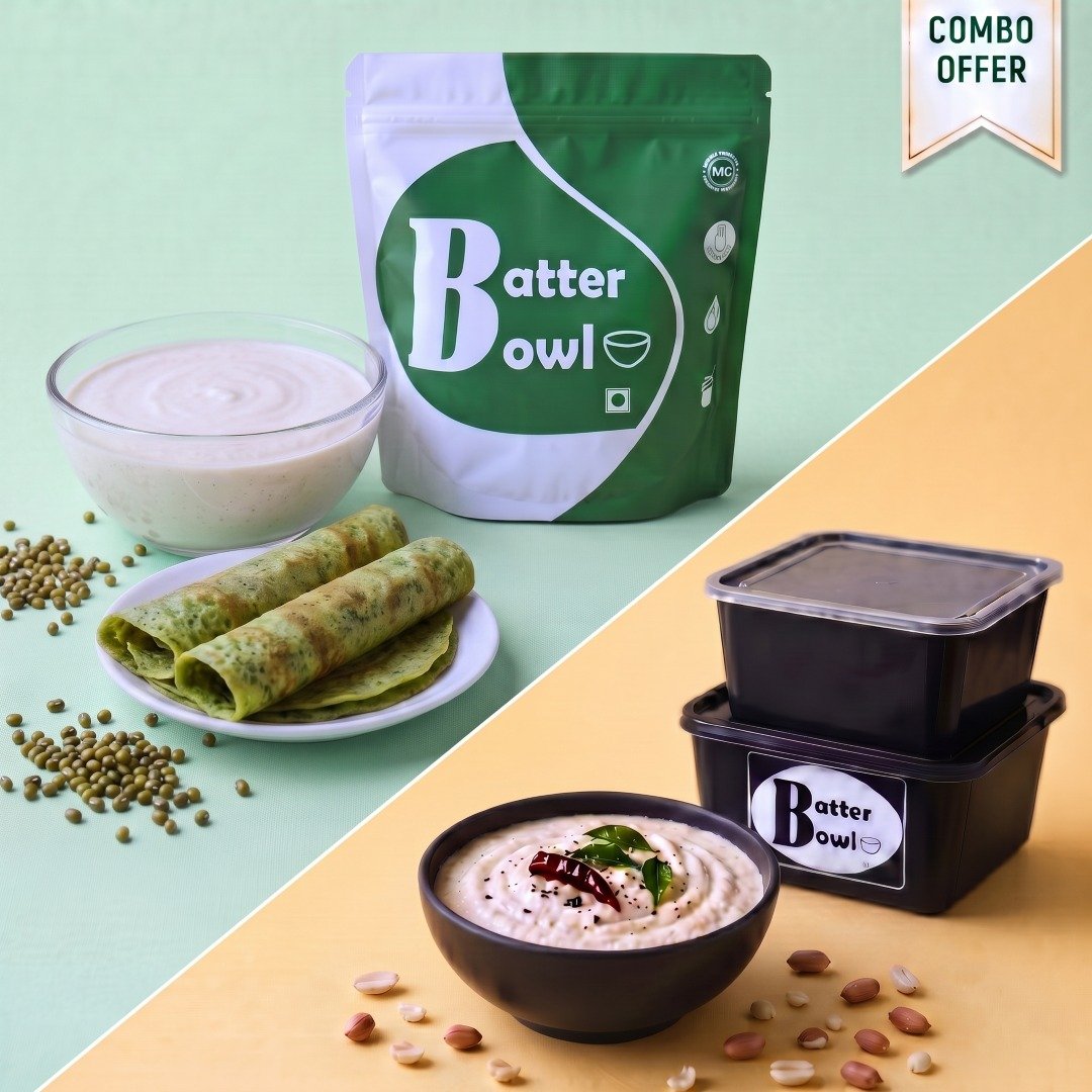Pesarattu Batter and Groundnut Chutney Combo