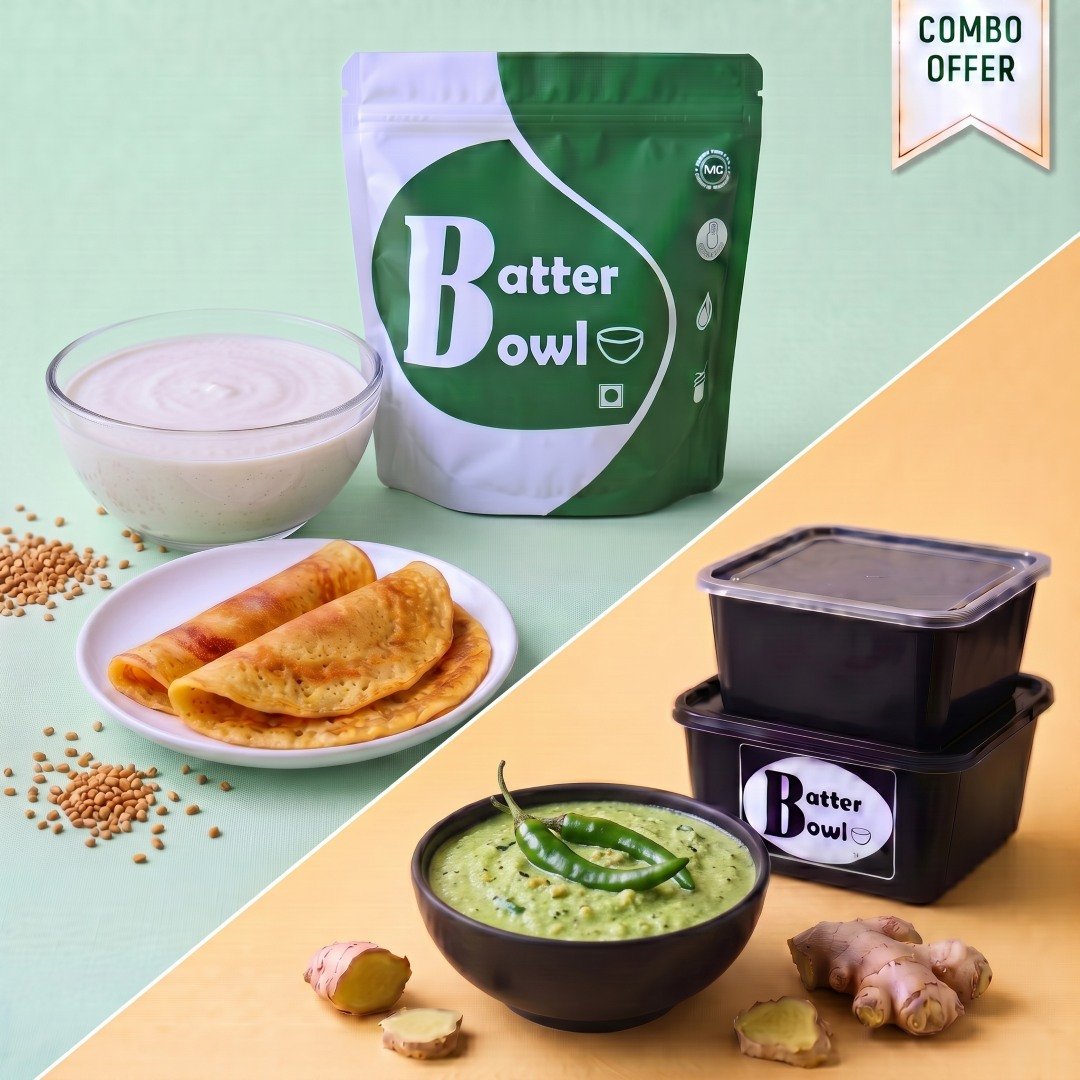 Protein Rich Dosa Batter and Ginger Chutney Combo